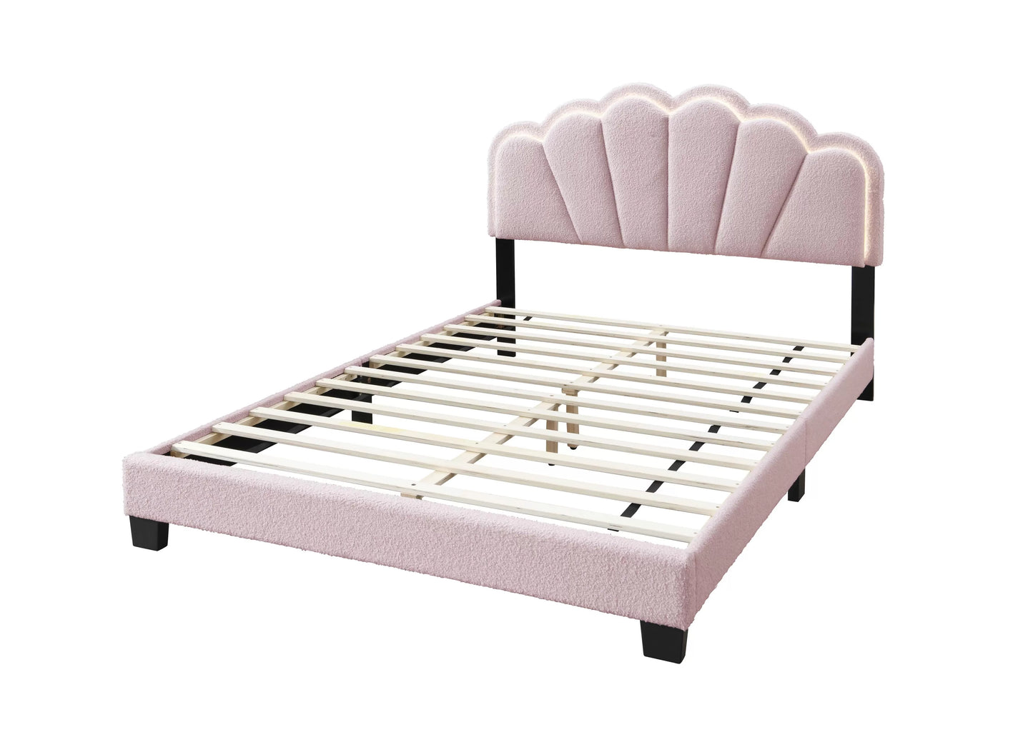 Twin/Full Size bed with Built-In LED Lights, Wool Fabric