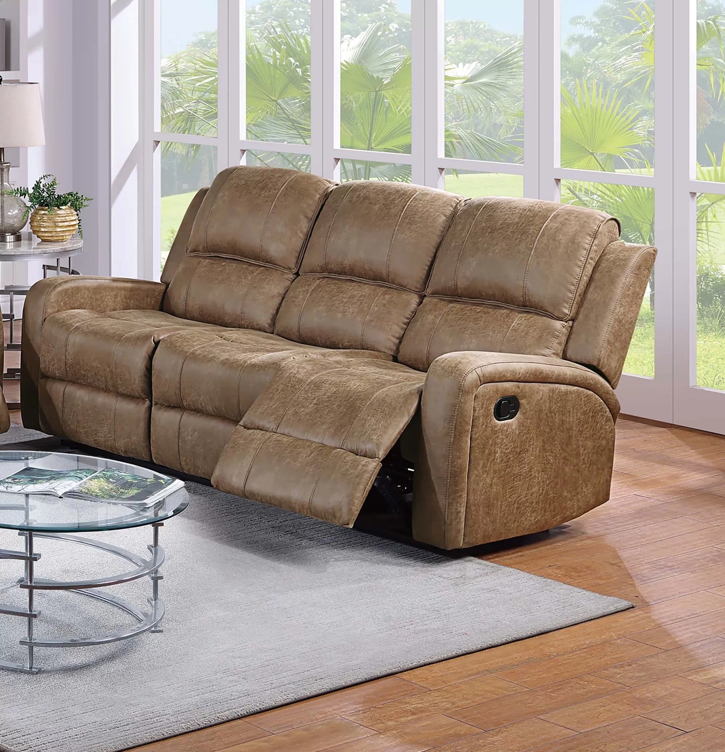 Sofa, Smoke-Chestnut, Leather-Like Fabric