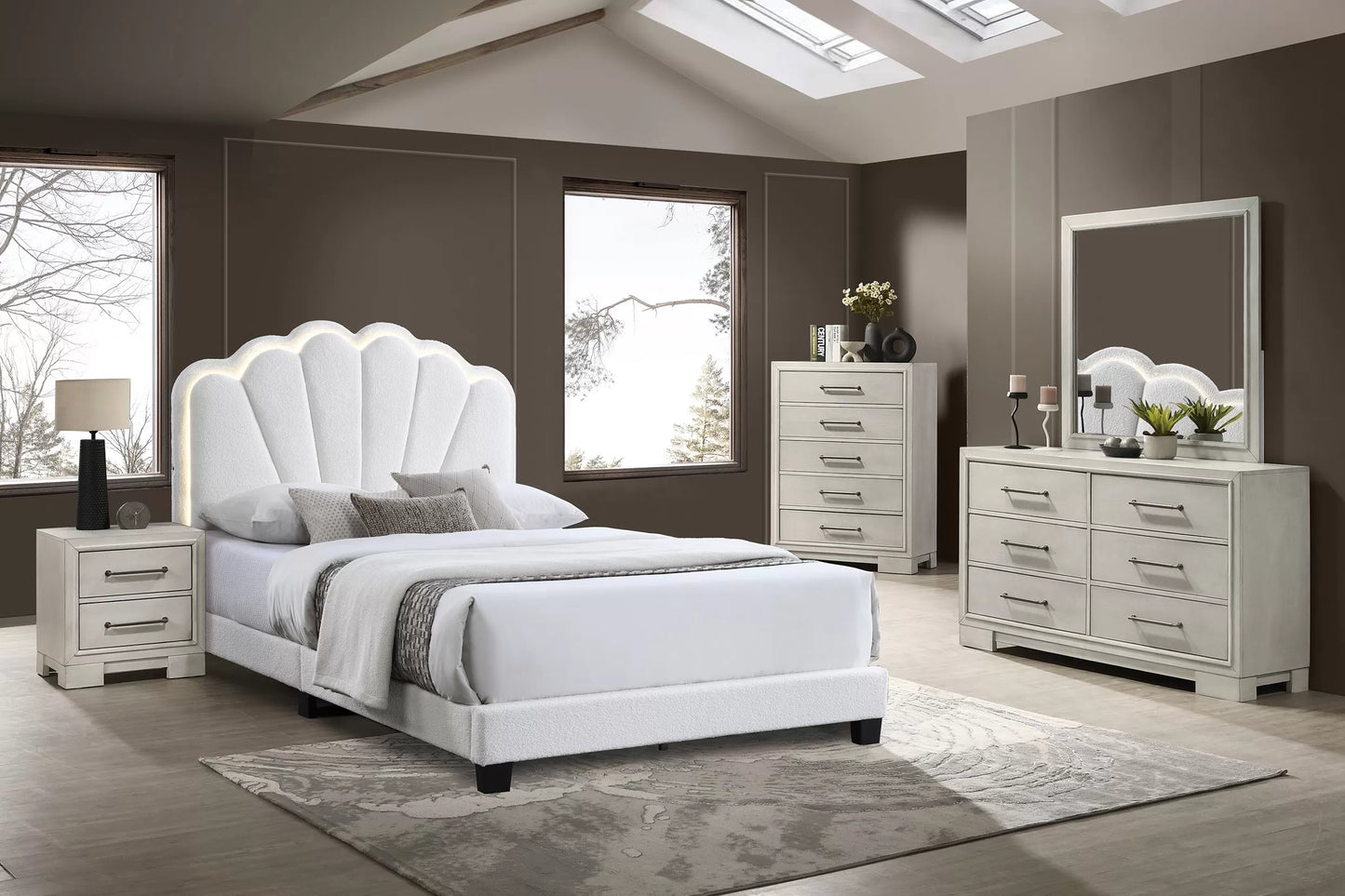 Twin/Full Size bed with Built-In LED Lights, Wool Fabric