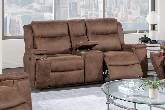 Recliner Loveseat, Walnut, Auburn, Leather-Like Fabric