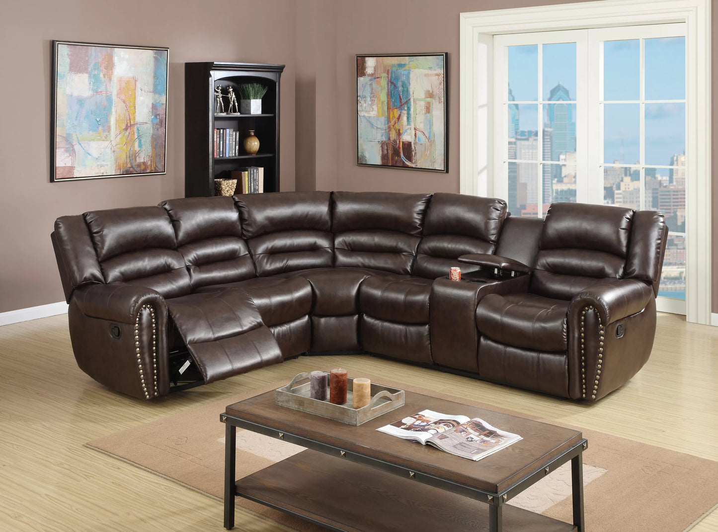 Motion Sectional, Black, Dark Brown, Bonded Leather