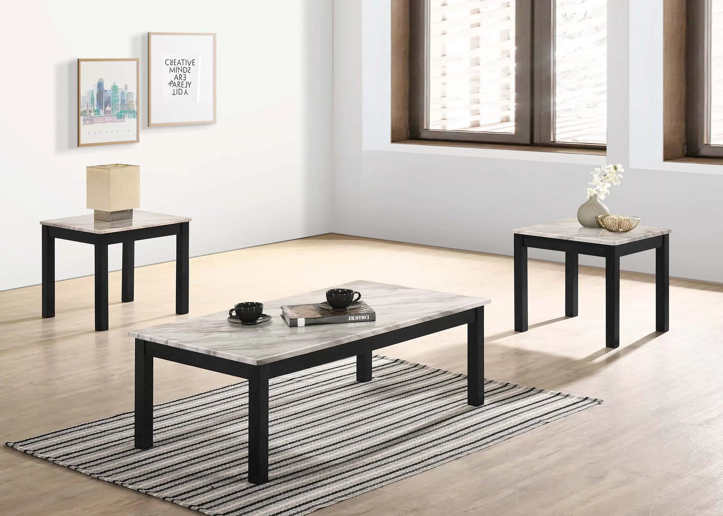 Coffee Table Set (Coffee Table + End Table), Faux Marble Top