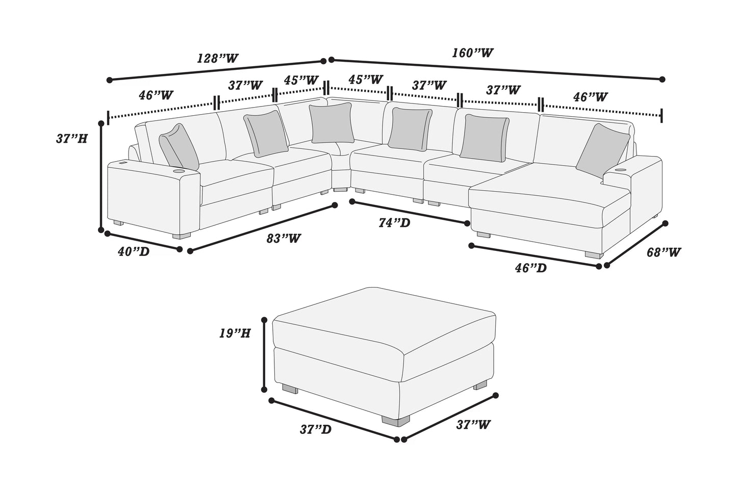 6 to 7-Pieces XL Modular Sectional Sofa Set