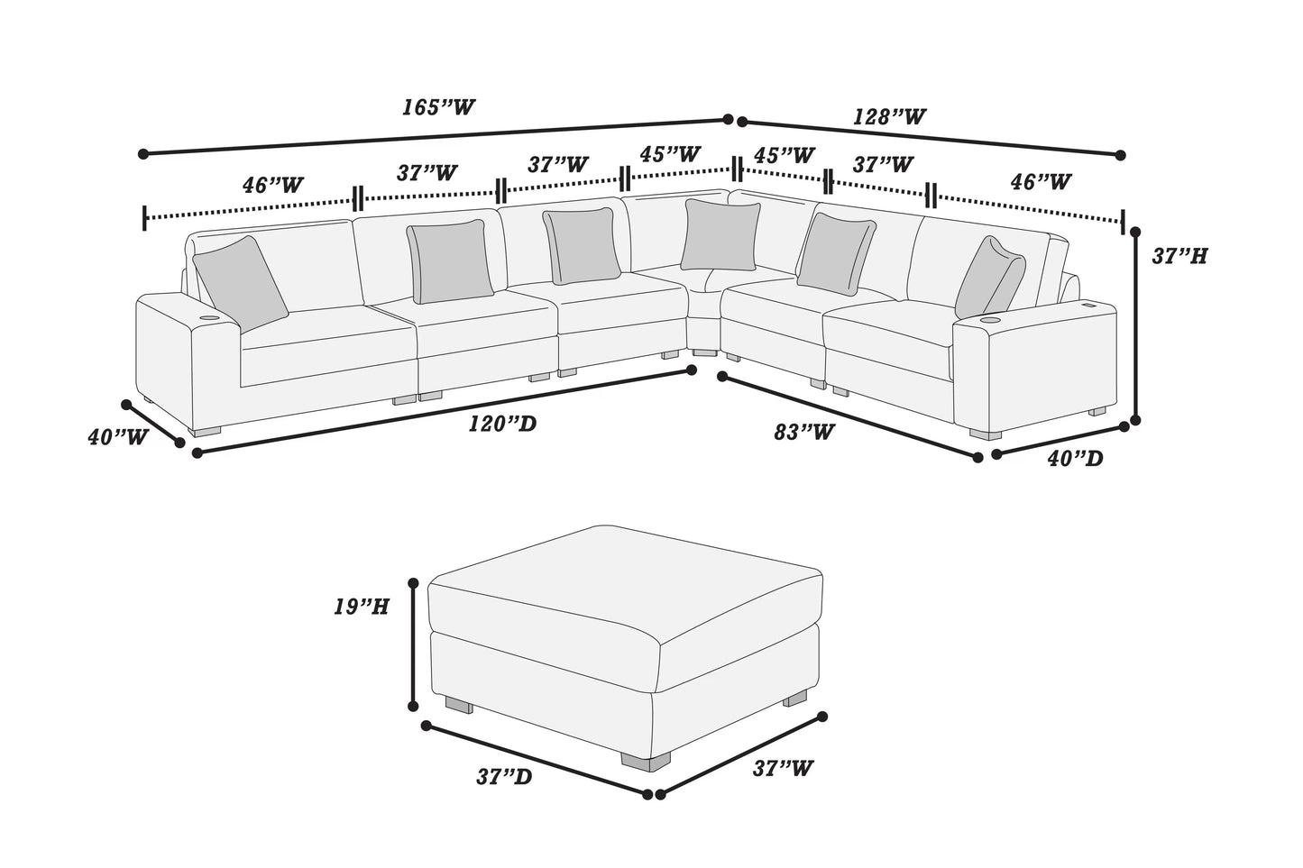 6 to 7-Pieces XL Modular Sectional Sofa Set