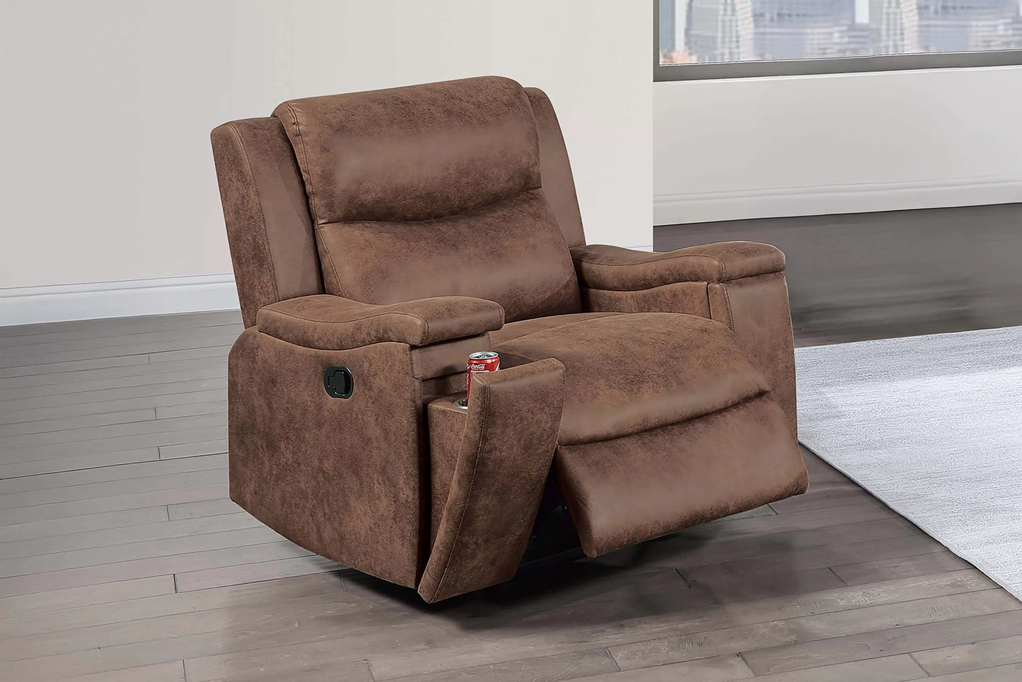 Single Recliner, Walnut, Auburn, Leather-Like Fabric