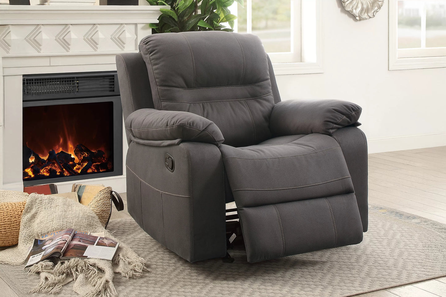 Single Recliner, Slate Blue, Breathable Leathrette