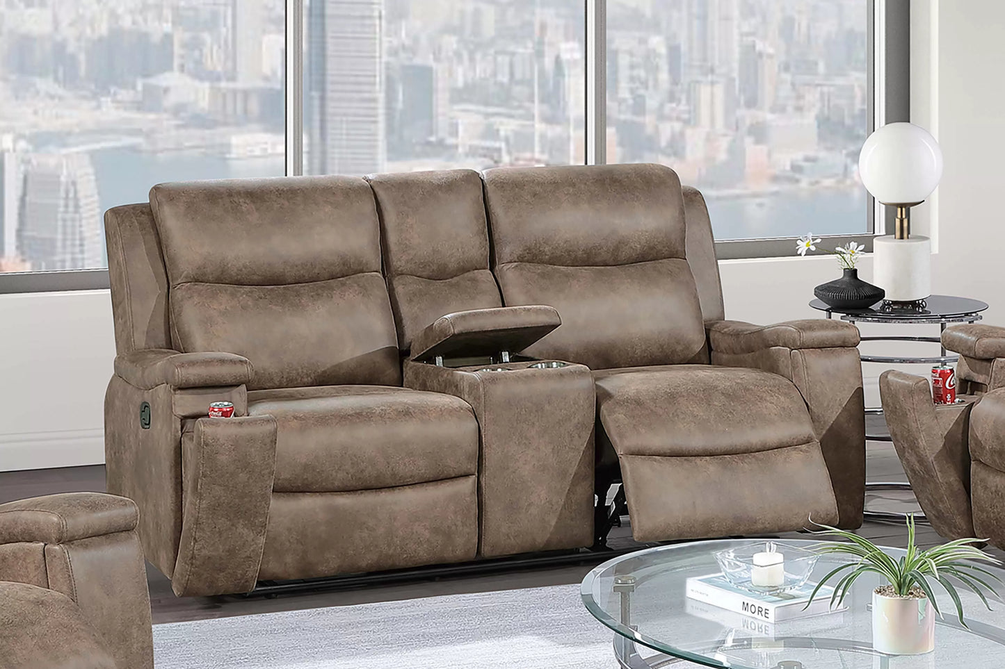 Recliner Loveseat, Walnut, Auburn, Leather-Like Fabric