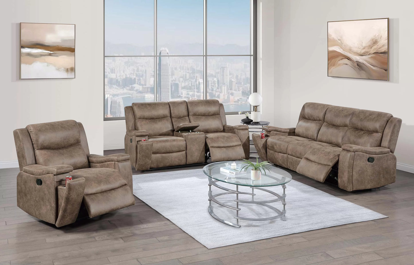 Recliner Loveseat, Walnut, Auburn, Leather-Like Fabric
