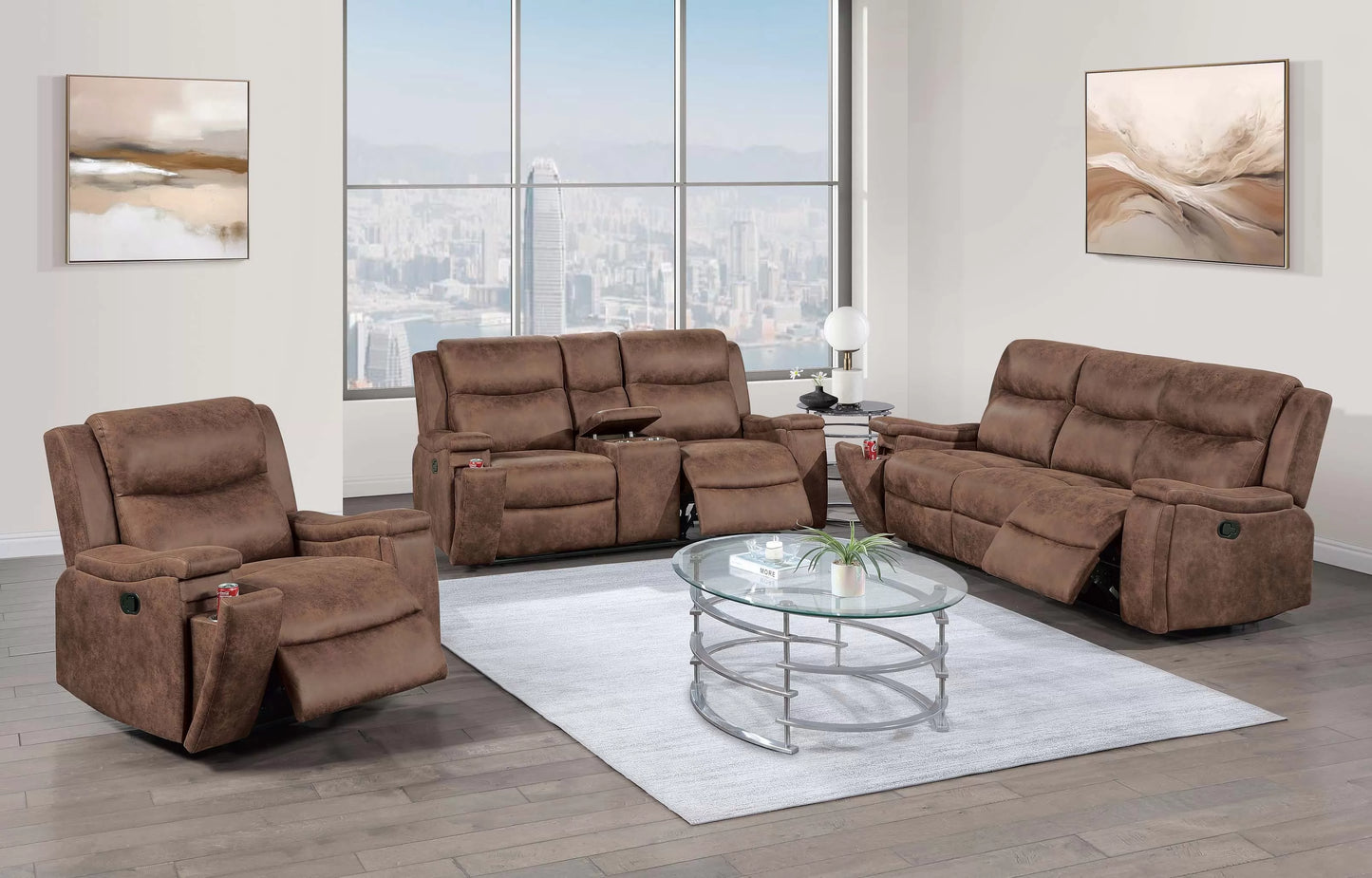 Recliner Loveseat, Walnut, Auburn, Leather-Like Fabric