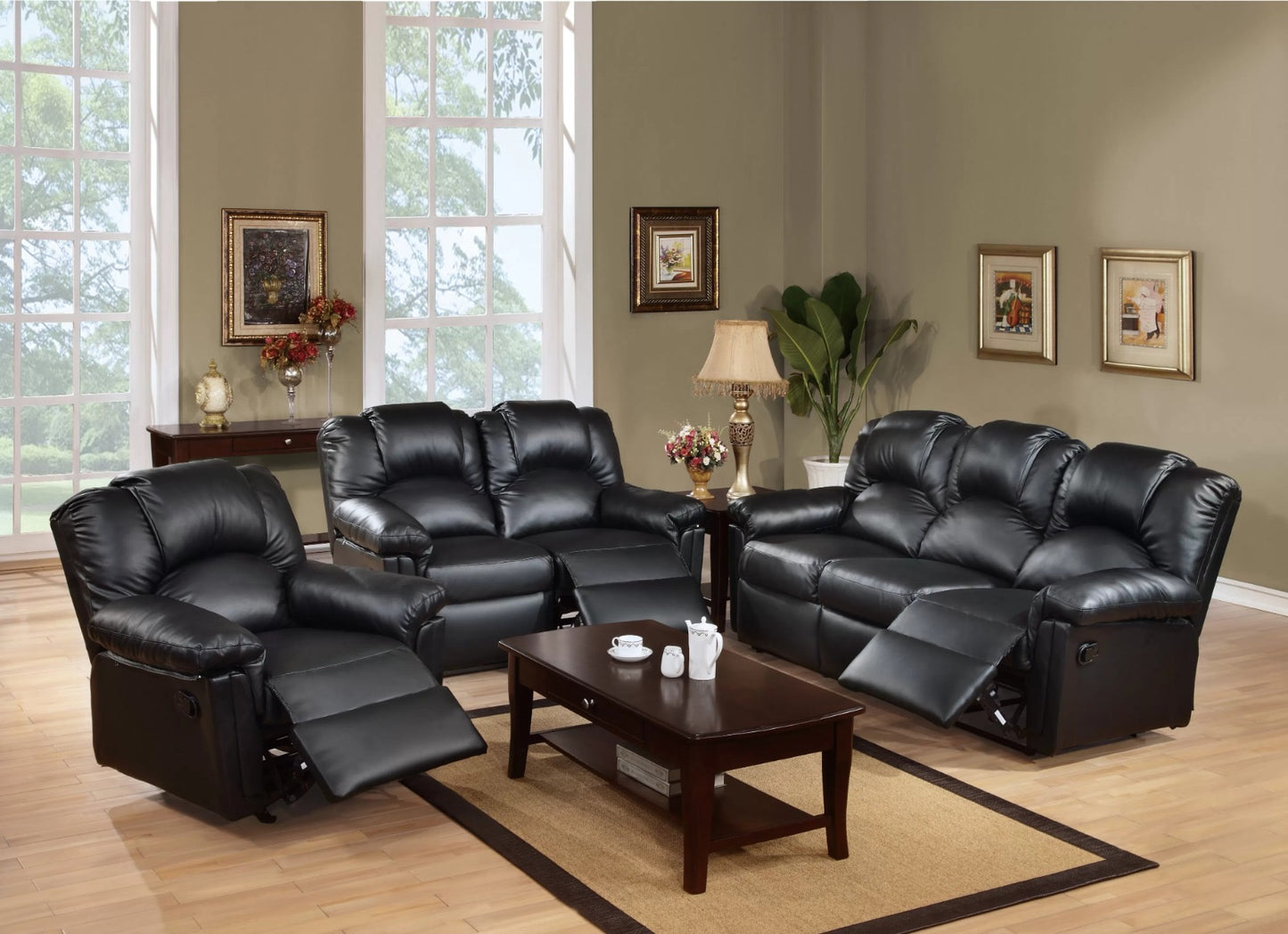 Single Recliner, Black, Bonded Leather