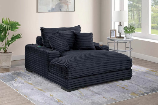 Chaise Lounge With 2 cup Holders & USB Ports, Fur-Like Jumbo Corduroy