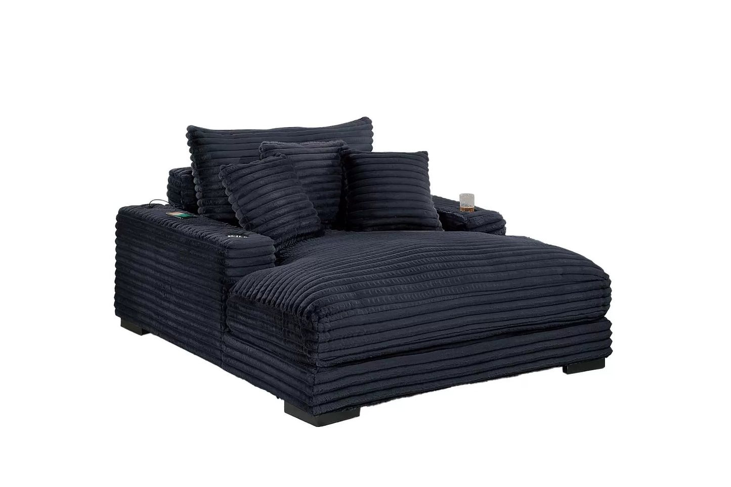 Chaise Lounge With 2 cup Holders & USB Ports, Fur-Like Jumbo Corduroy