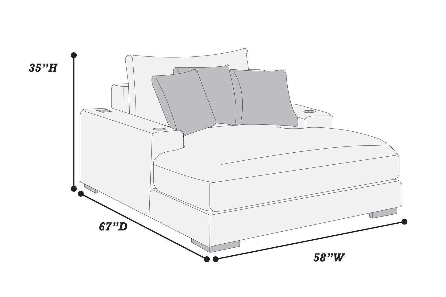 Chaise Lounge With 2 cup Holders & USB Ports, Fur-Like Jumbo Corduroy