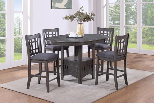 Casual Counter Height Table Set-Built in Leaf + Under-Table Shelf (Table + 4 Chairs)