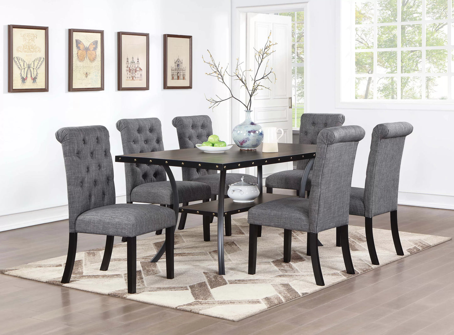 Casual Dining Table Set Under-Table Shelf (Table + 6 Chairs)