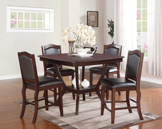 Casual Counter Height Table Set-Under-Table Shelf (Table + 4 Chairs)