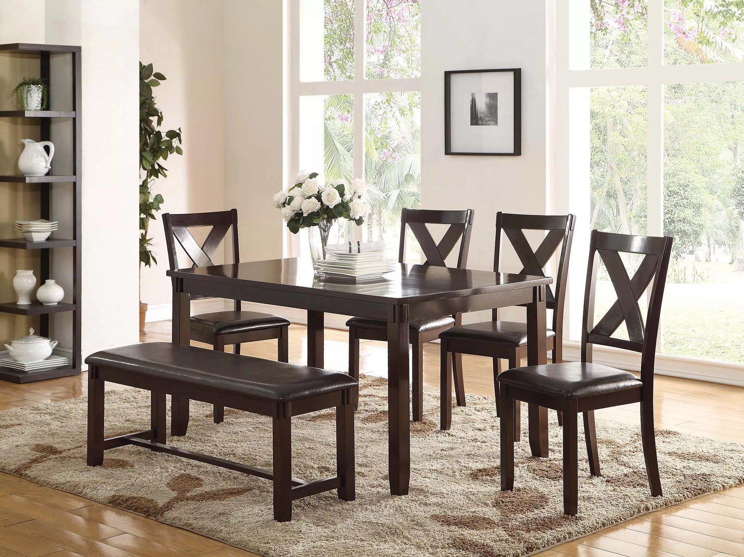 6-Pcs Dining Set (Table + 4 Chairs + Bench)