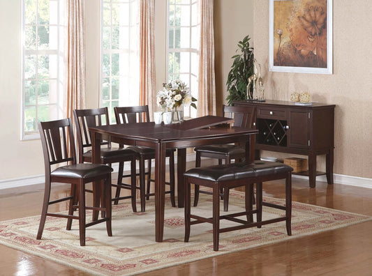 Casual Counter Height Table Set-Built in Lazy Susan (Table + 4 Chairs + Bench)