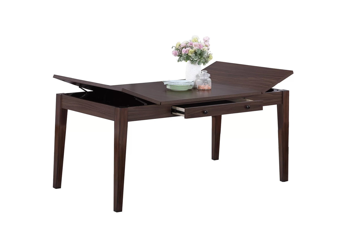 Casual Dining Table Set-Lift-Top Storage & Drawer (Table +4 Chairs + Bench)