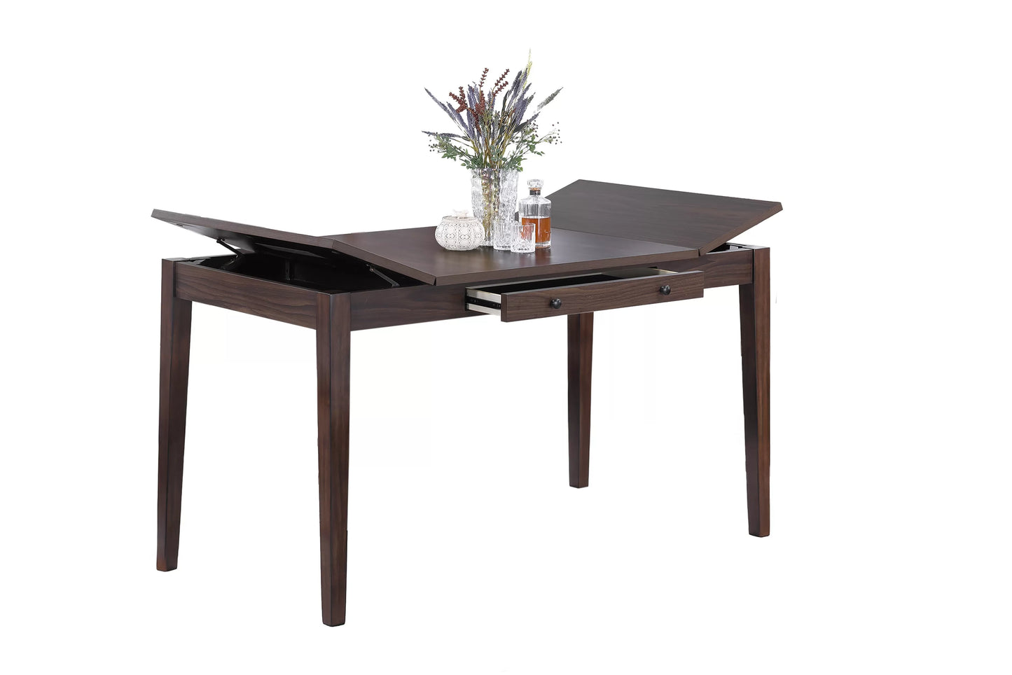 Casual Counter Height Table Set-Lift-Top Storage & Drawer (Table + 4 Chairs + Bench)