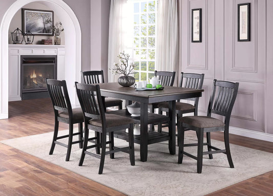 Casual Counter Height Table Set-Under-Table Shelf x 2 (Table + 6 Chairs)