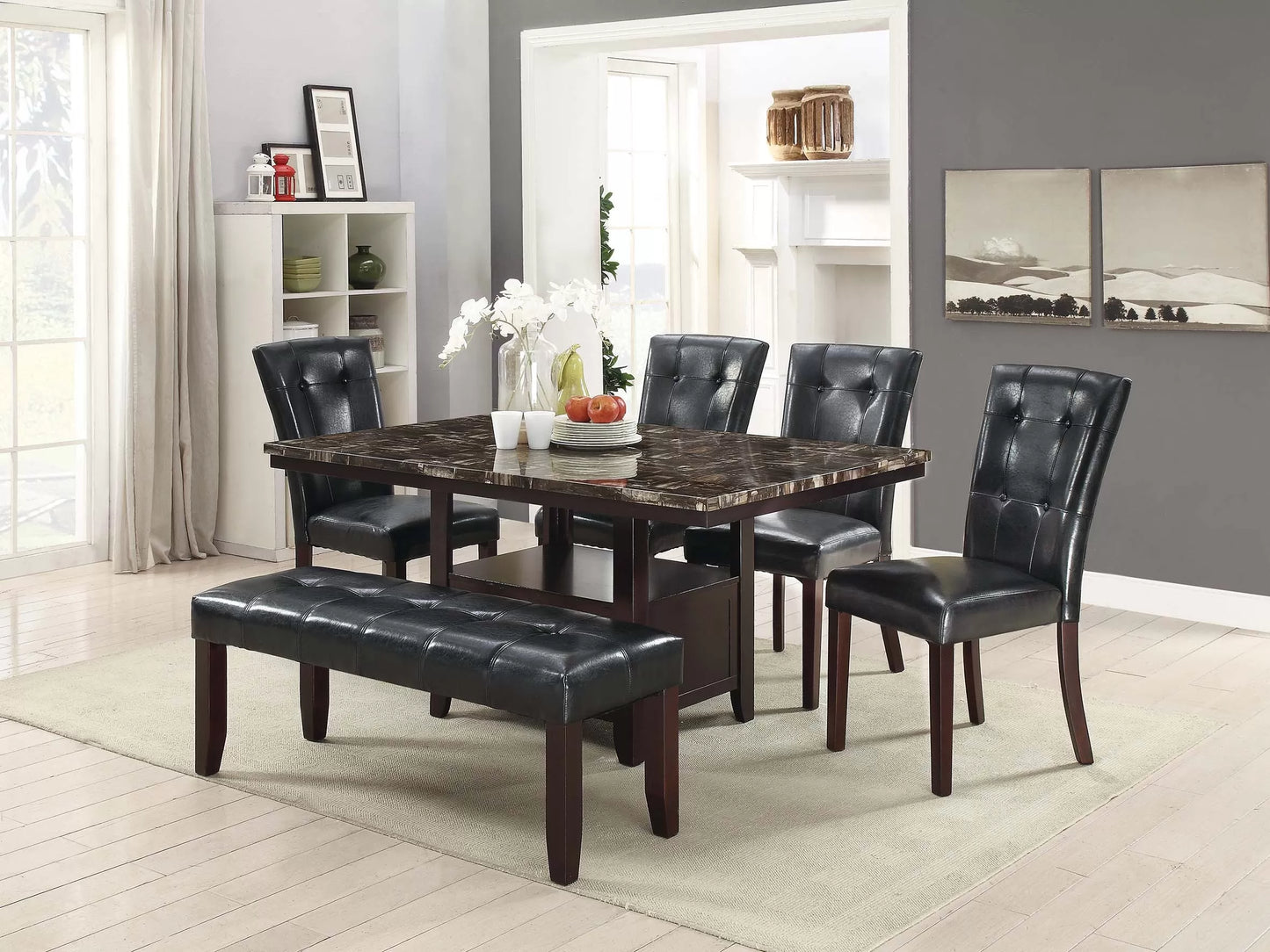 Casual Dining Table Set Under-Table Storage (Table + 4 Chairs + Bench)