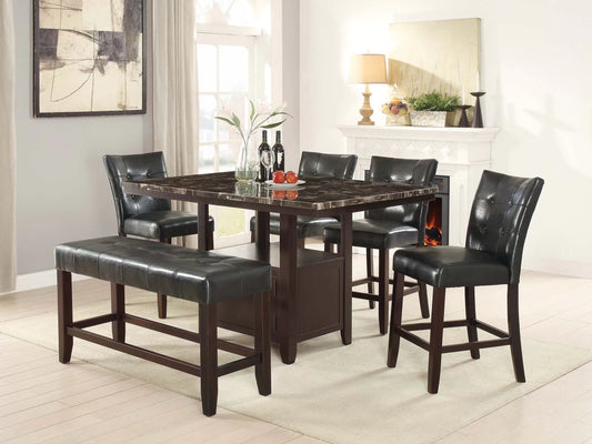 Casual Counter Height Table Set Under-Table Storage (Table + 4 Chars + Bench)