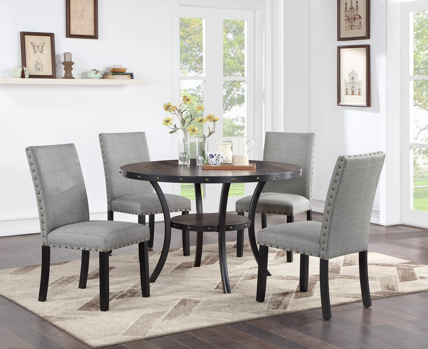 Casual Dining Table Set  Under-Table Shelf (Table + 4 Chairs)