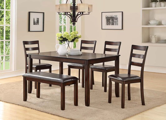 6-Pcs Dining Set (Table + 4 Chairs + Bench)