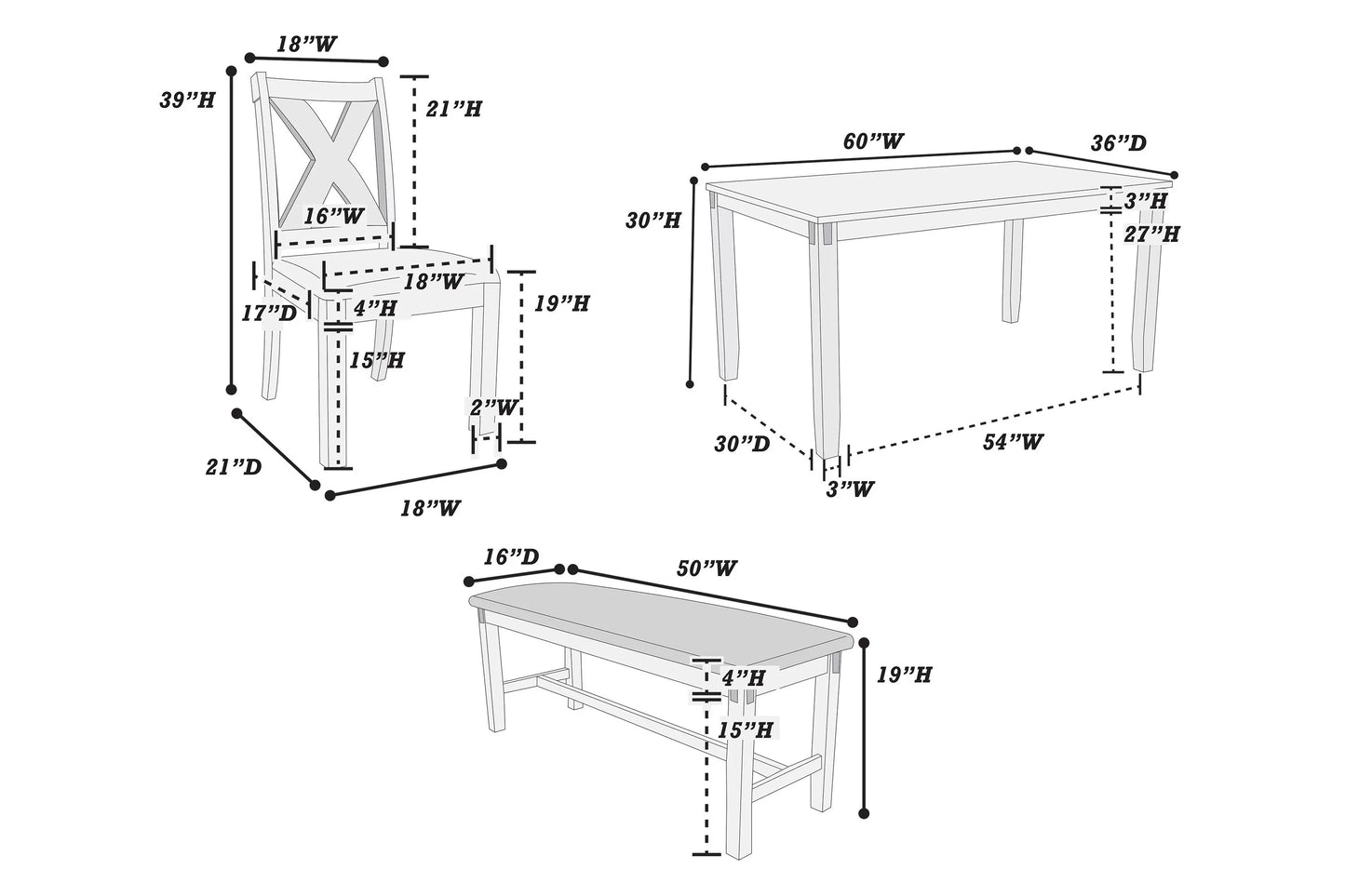 6-Pcs Dining Set (Table + 4 Chairs + Bench)