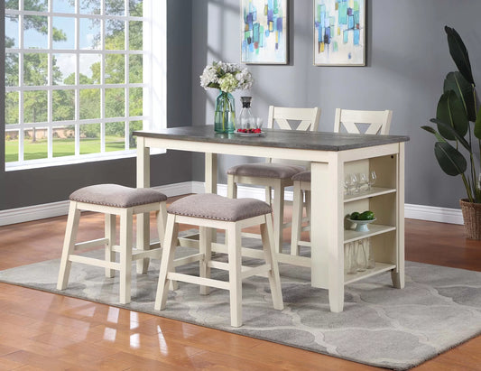 Casual Counter Height Table Casual-Side Shelf Storage (Table + Chairs + 2 Counter Stool)