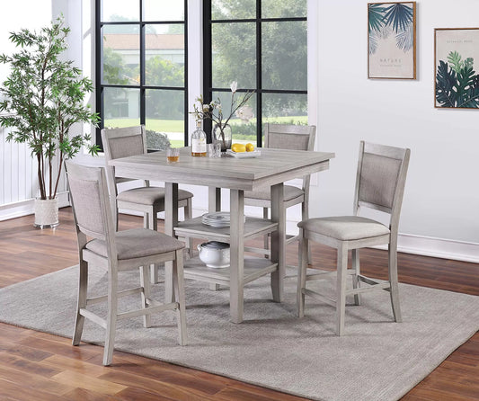 5-Pcs Counter Height Dining Set (Table W/Under-Table Shelf + 4 Chairs)