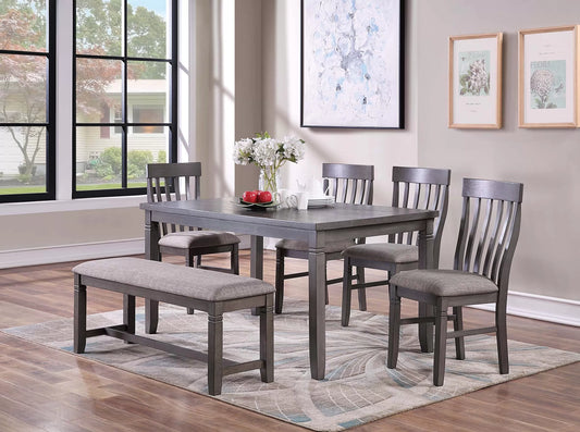 6-Pcs Dining Set (Table + 4 Chairs + Bench)