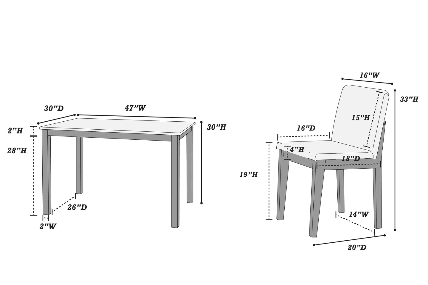 5 Piece Dining Set (Table + 4 Chairs)