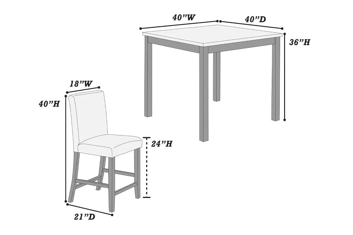 5-Pces Counter Height Dining Set (Table + 4 Chairs)