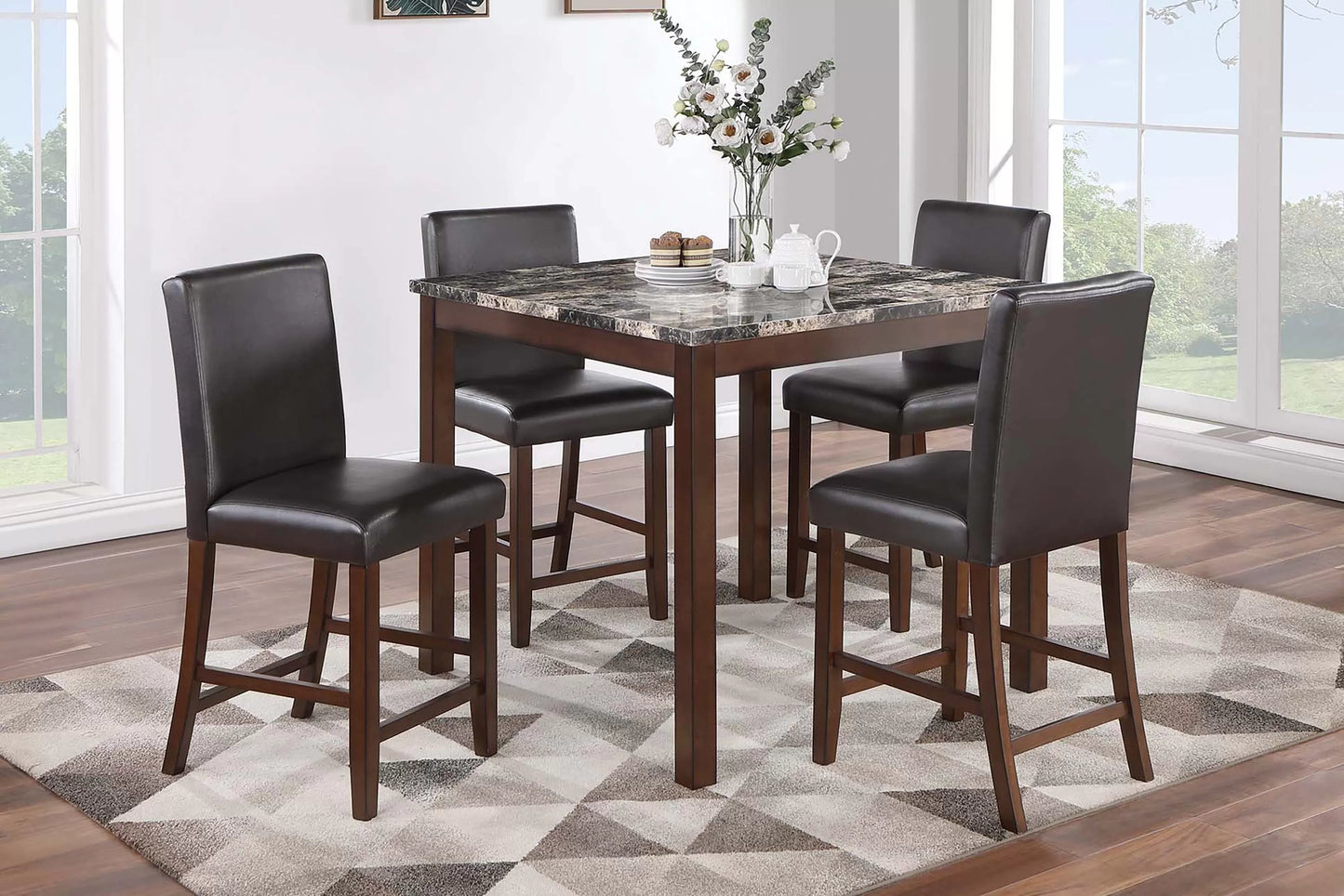 5-Pces Counter Height Dining Set (Table + 4 Chairs)