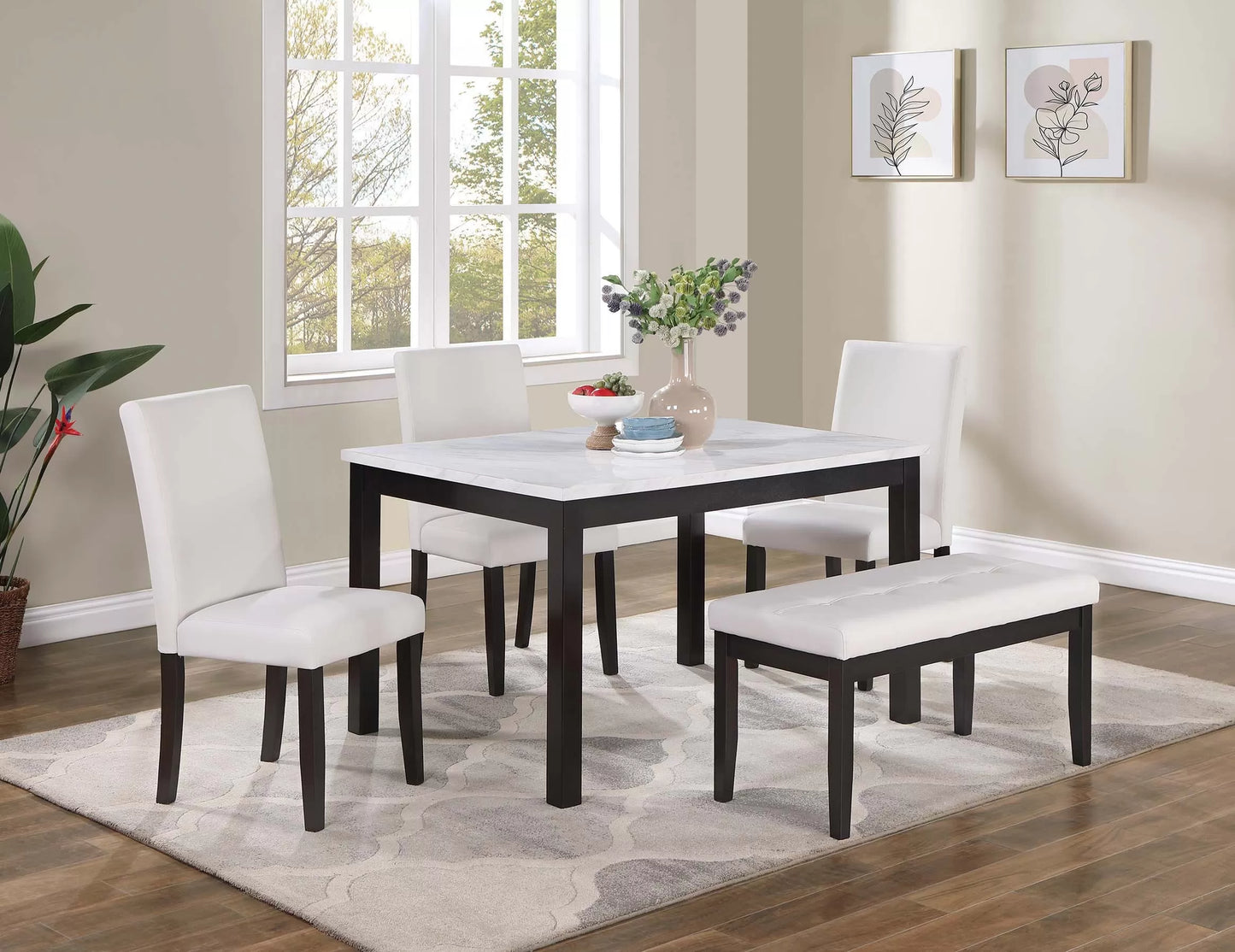 5-Pcs Dining Set (Table + 3 Chairs +Bench)