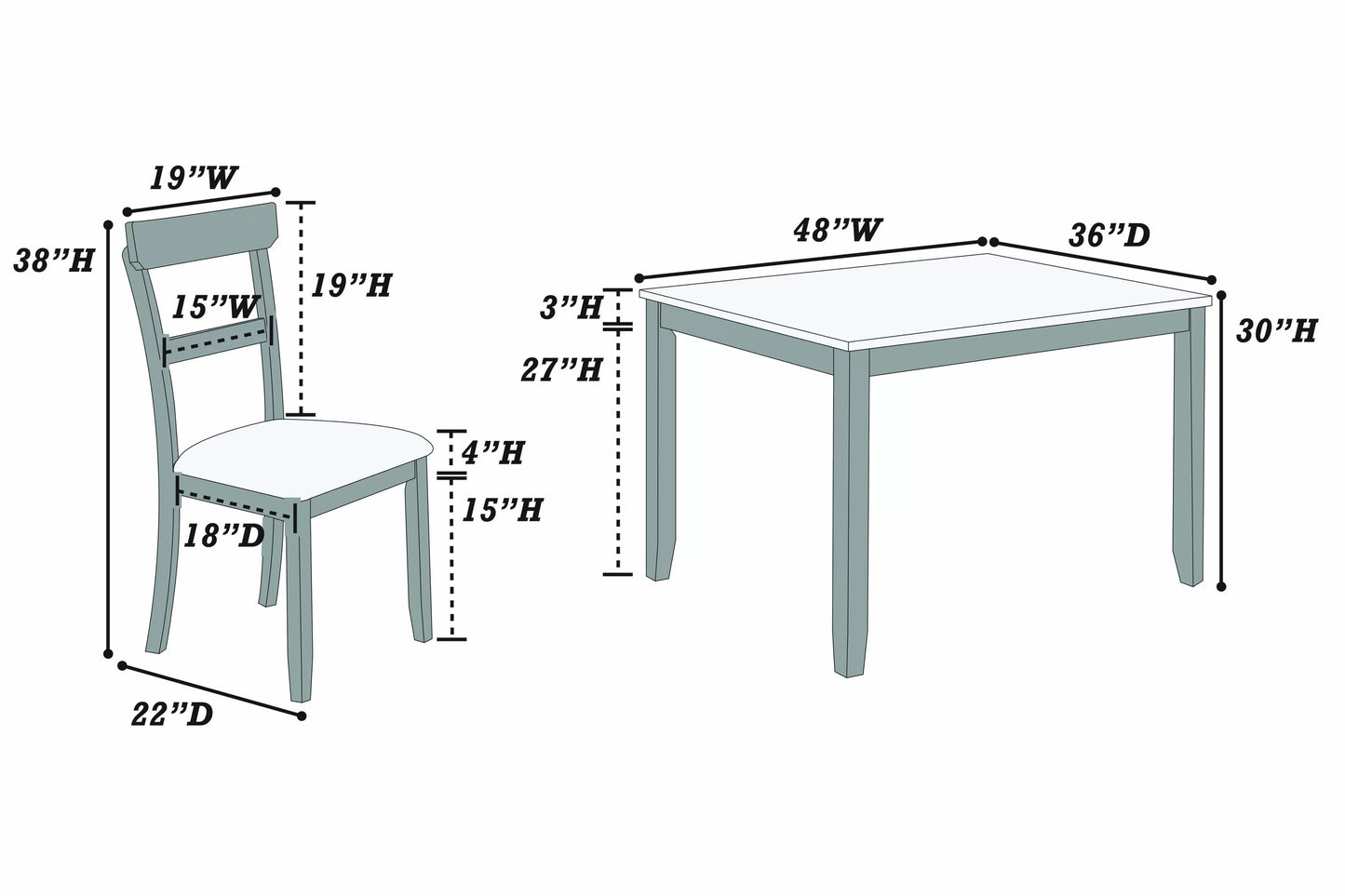 5-Pcs Dining Set (Table + Chairs)