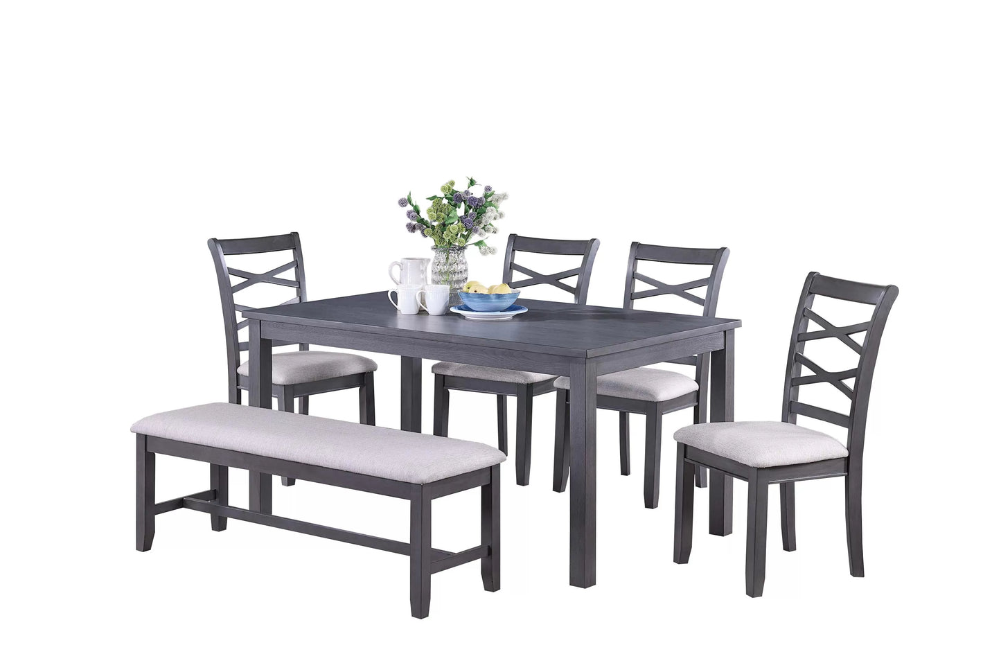 6-Pcs Dining Set (Table + 4 Chairs + Bench)
