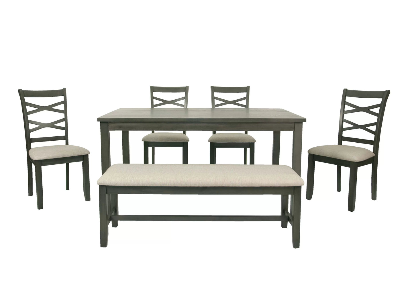 6-Pcs Dining Set (Table + 4 Chairs + Bench)