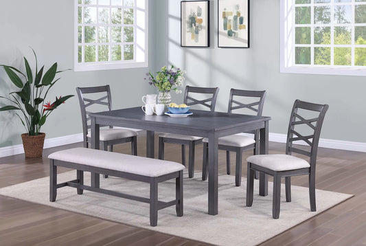 6-Pcs Dining Set (Table + 4 Chairs + Bench)