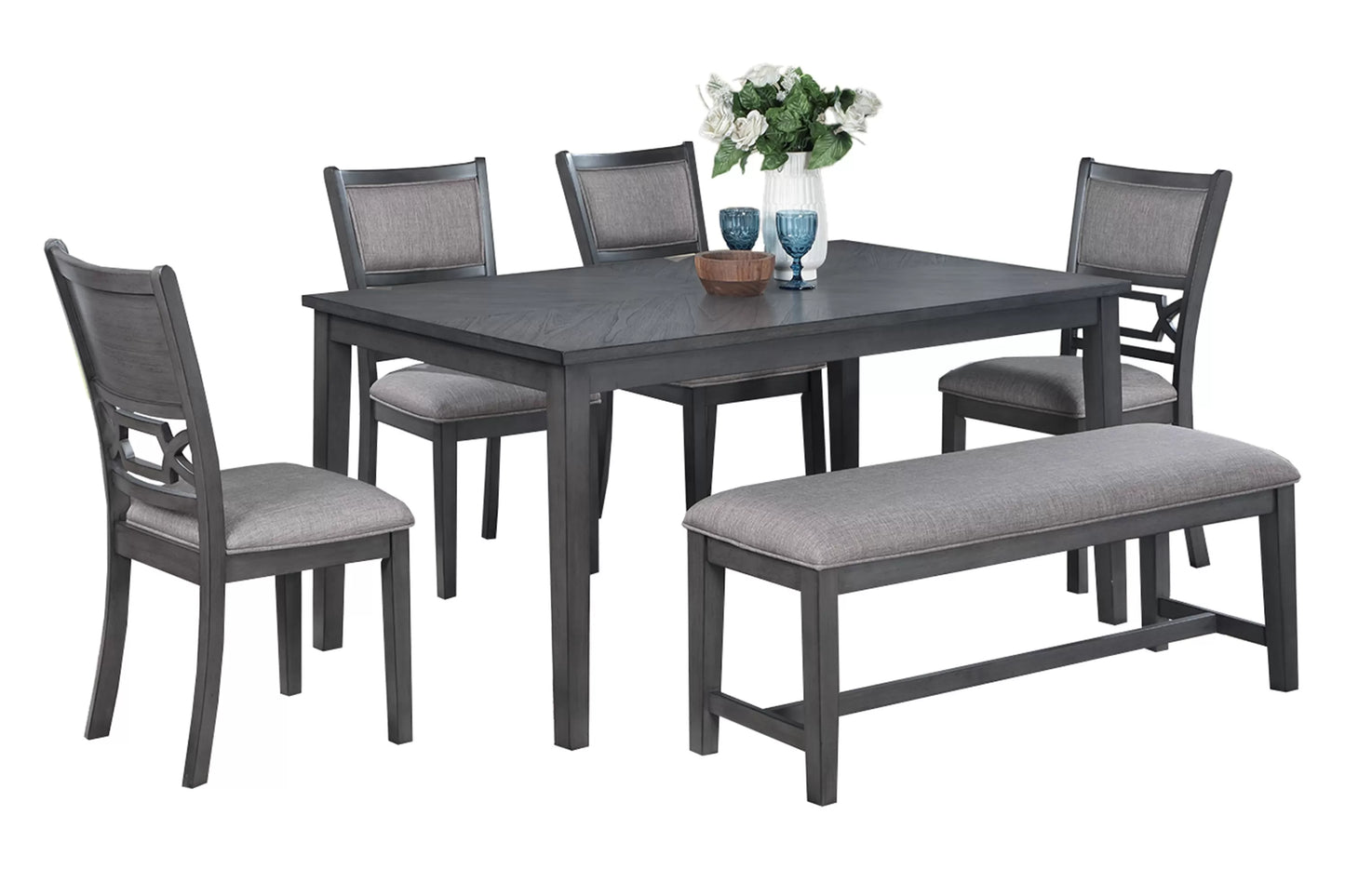 6-Pcs Dining Set Table + 4 Chairs + Bench)