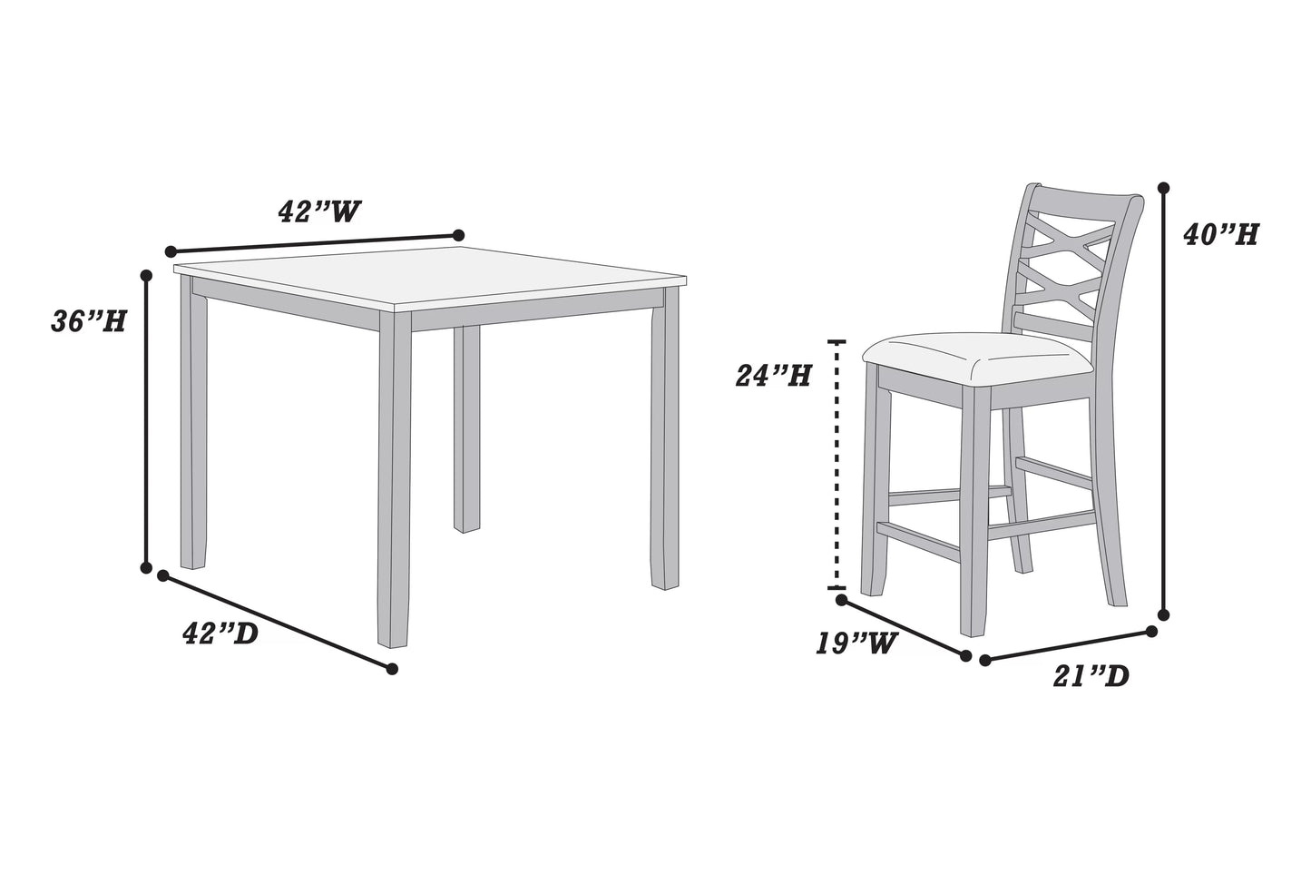 5-Piece Counter Height Table Dining Set (Table + 4 Chairs)