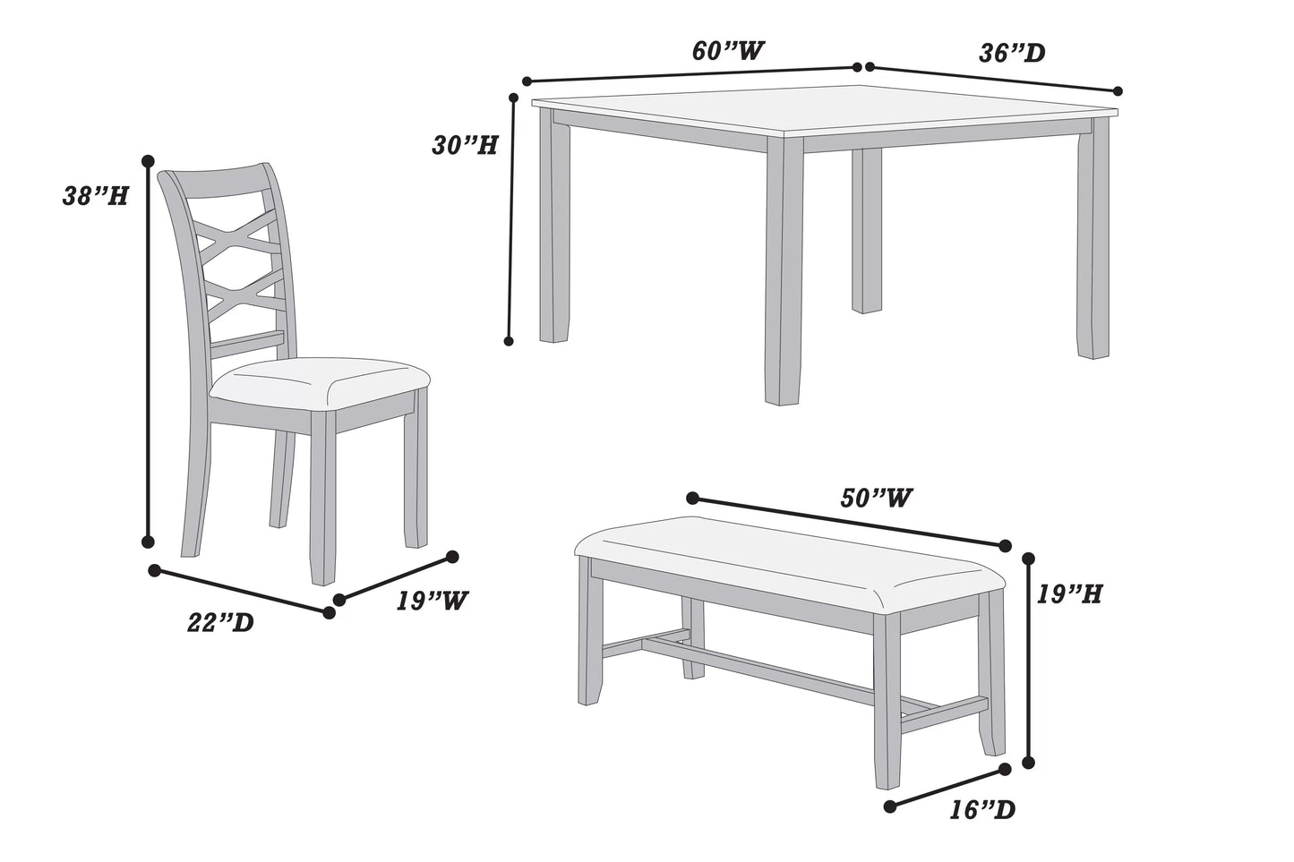 6-Pcs Dining Set (Table + 4 Chairs + Bench)