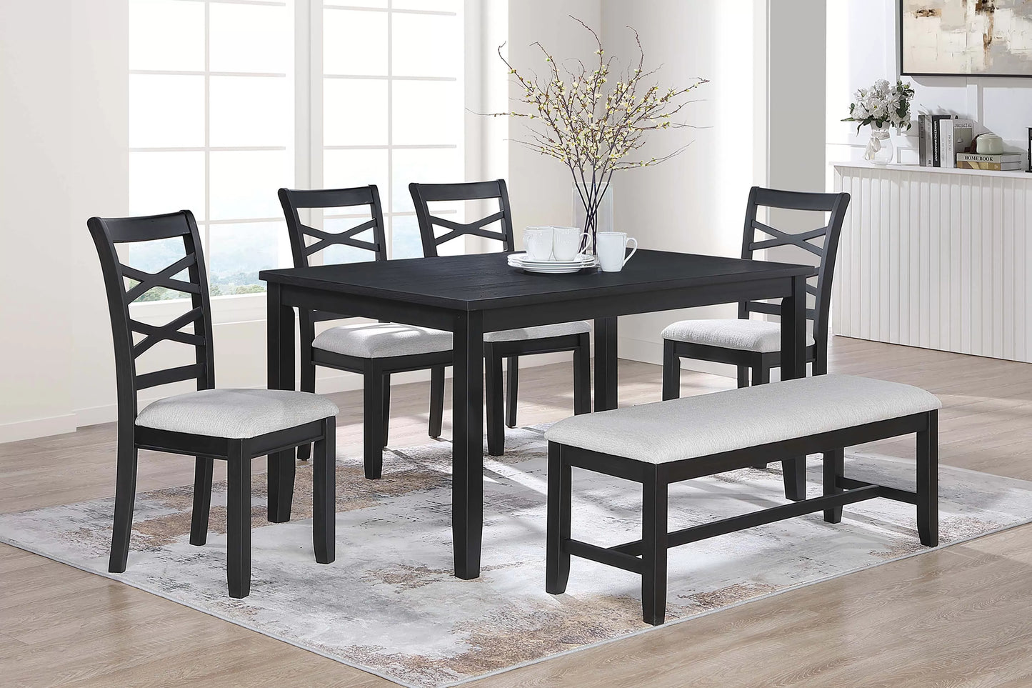 6-Pcs Dining Set (Table + 4 Chairs + Bench)