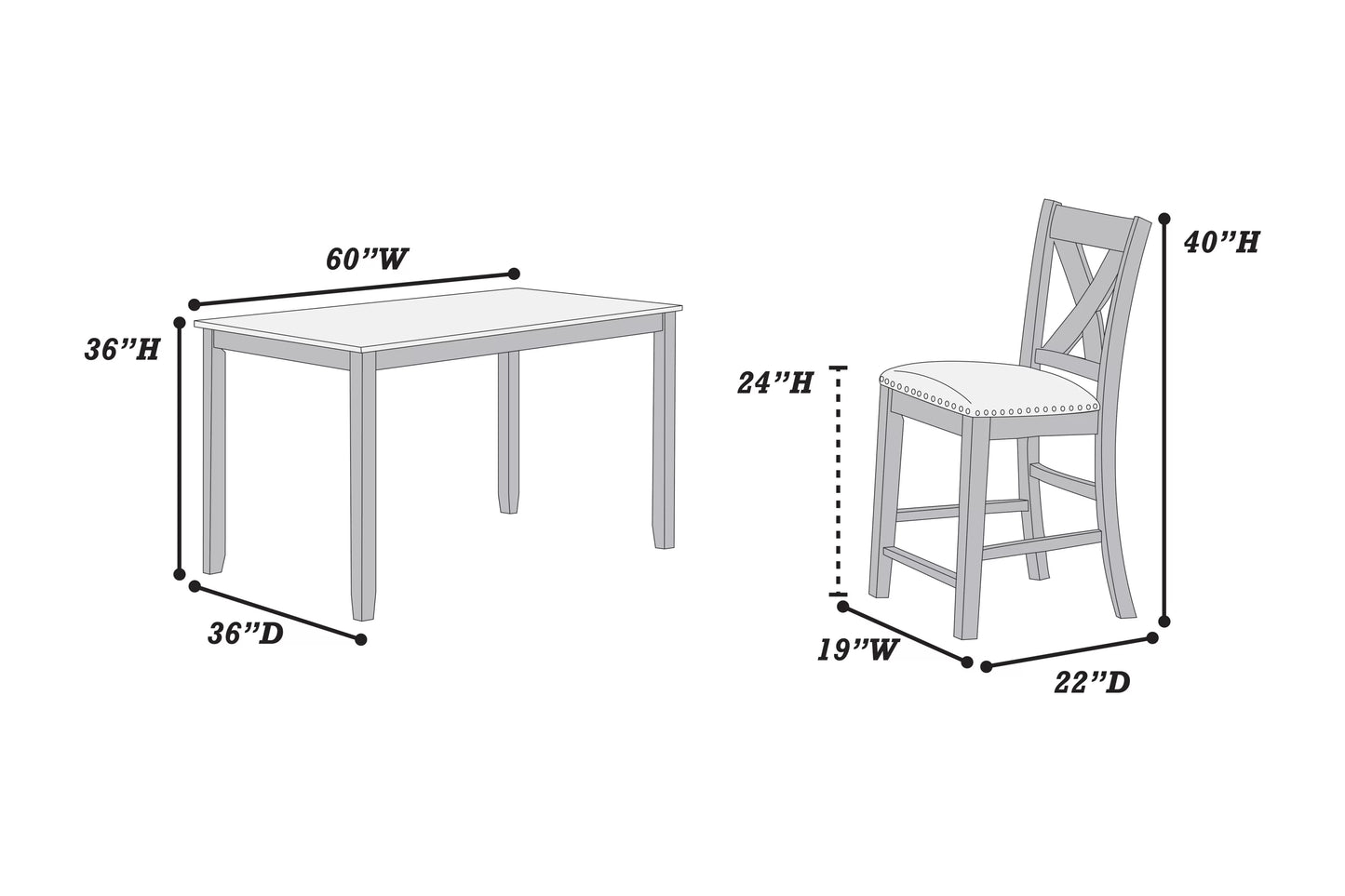7-Piece Counter Height Dining Set (Table + 6 Chairs)