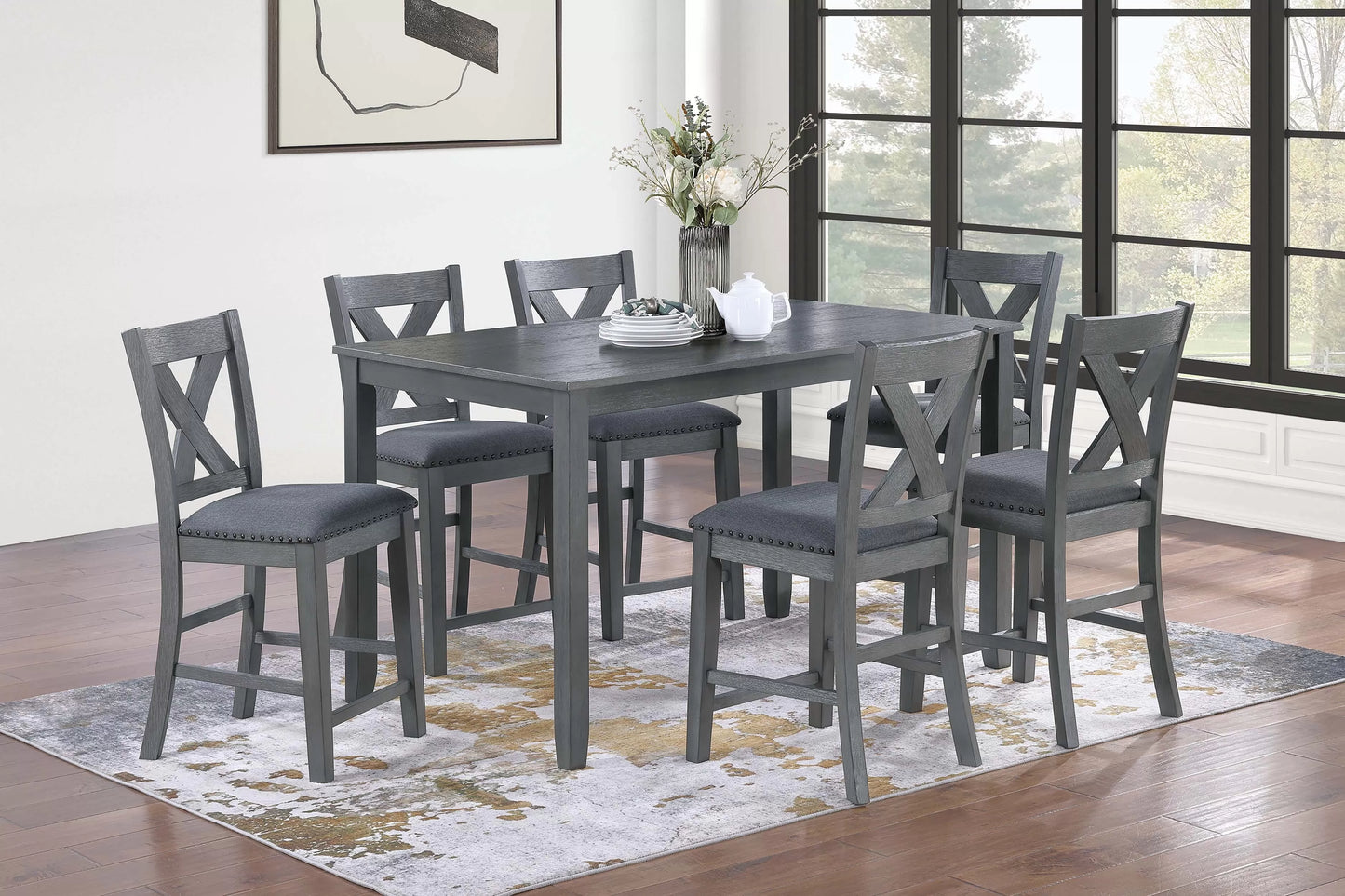 7-Piece Counter Height Dining Set (Table + 6 Chairs)