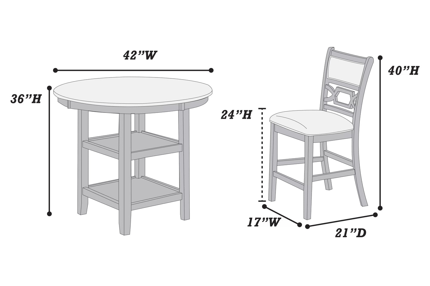 5-Piece Counter Height Table Dining Set (Table + 4 Chairs