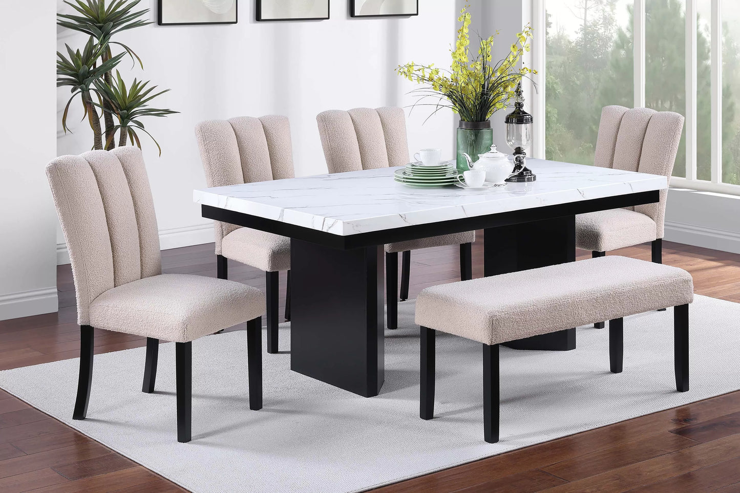 Casual Dining Table Set (Table + 4 Chairs + Bench)