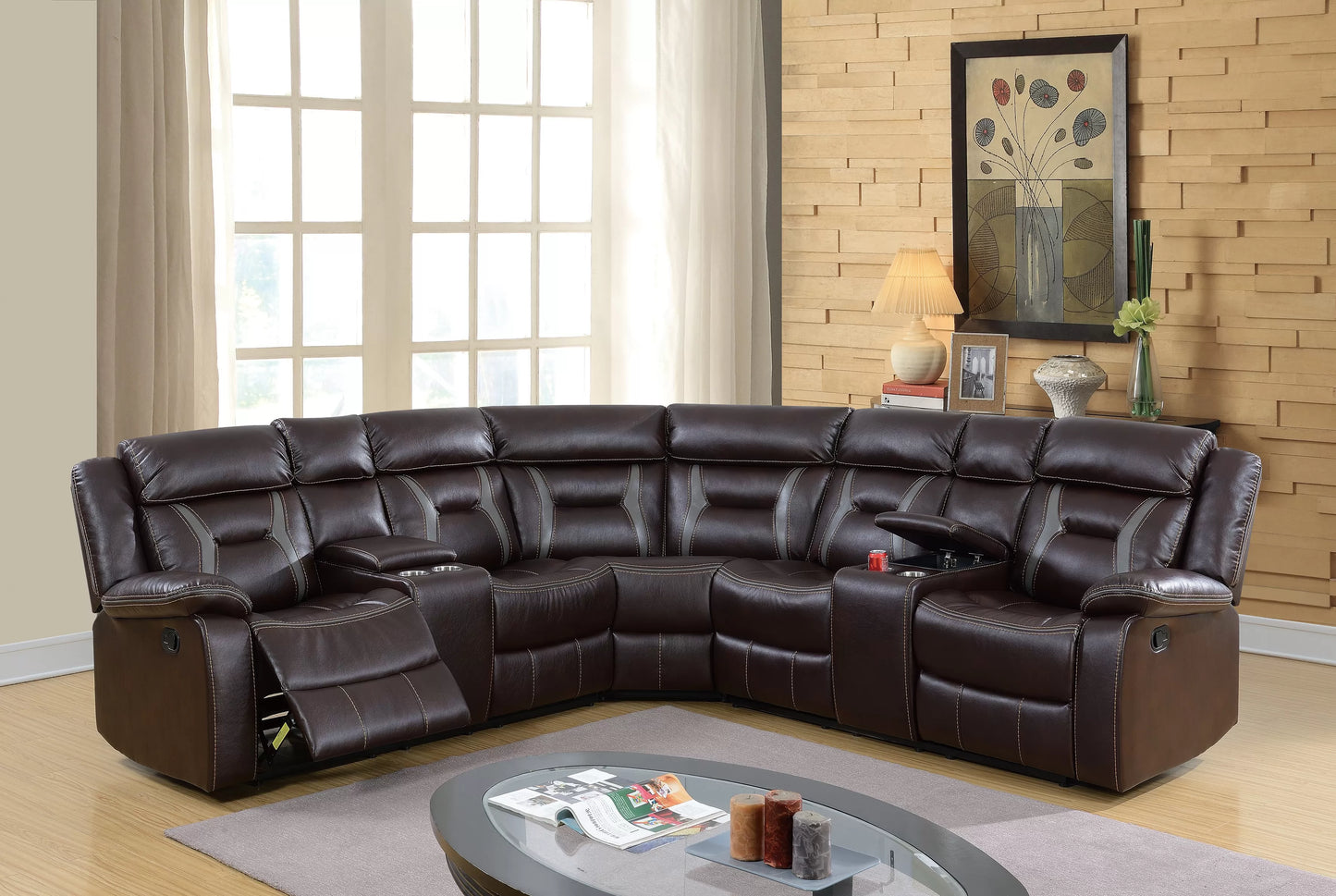 Motion Sectional, Dark Brown, Gray, Gel Leatherette